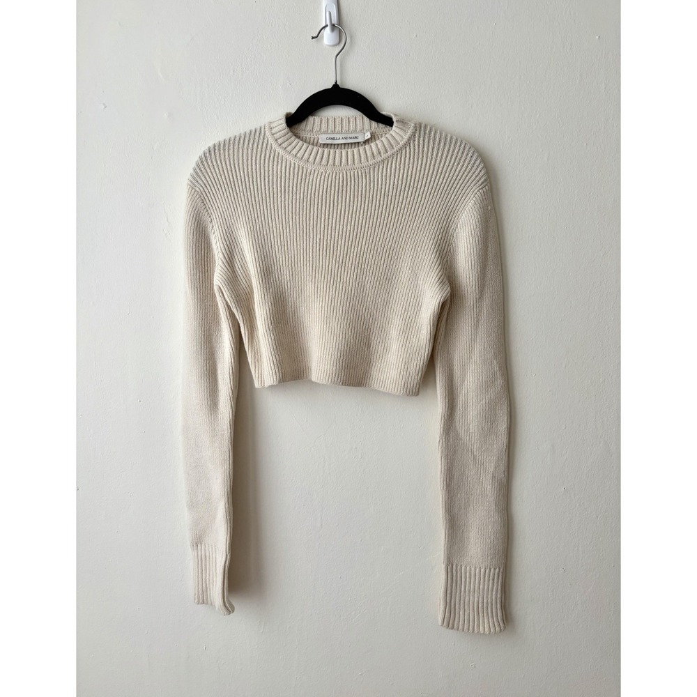 Camilla And Marc Kalina Knit Crew Cropped Sweater In Cream Size Large